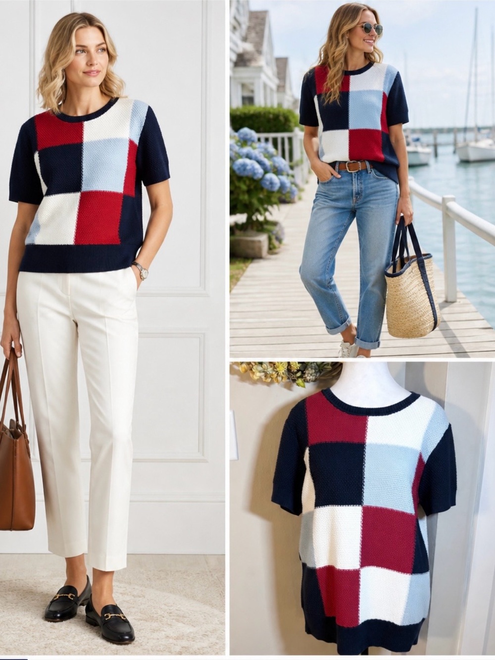 Brooks Brothers Americana Colorblock Knit Short Sleeve Sweater XL 💛